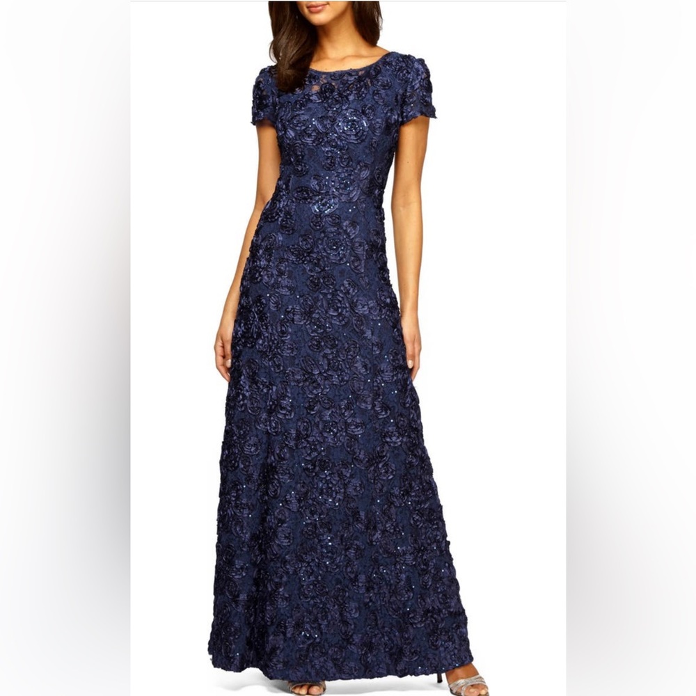 NWT Alex Evenings navy floral gown